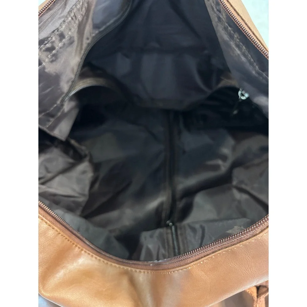 Seyfocnia Brown Faux Leather Duffle Bag Travel Weekender Gym Bag Shoe